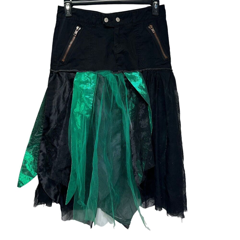 blue asphalt denim tulle green spider web gothic Zip Pockets Skirt Size 5